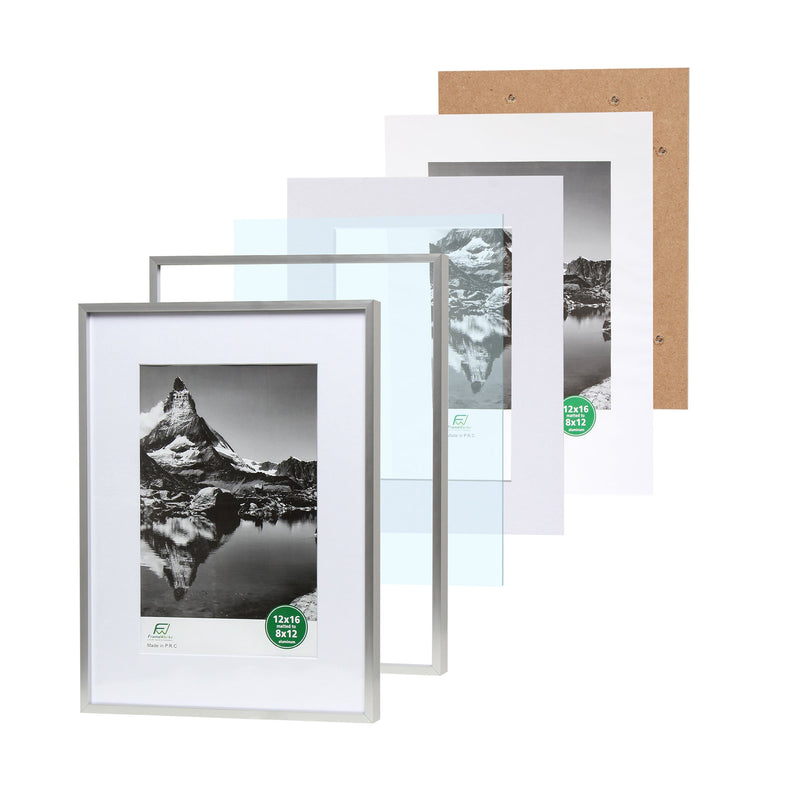 12" x 16" Deluxe Silver Aluminum Contemporary Picture Frame, 8" x 12" Matted