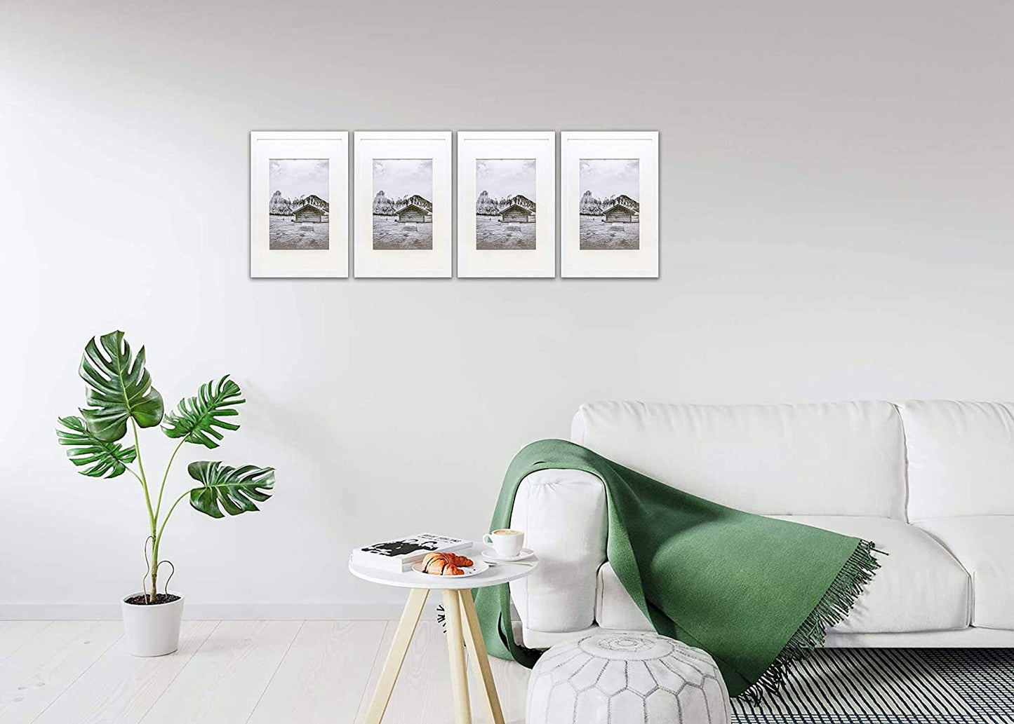 12" x 16" White Pine Wood 4 Pack Picture Frames, 8" x 12" Matted