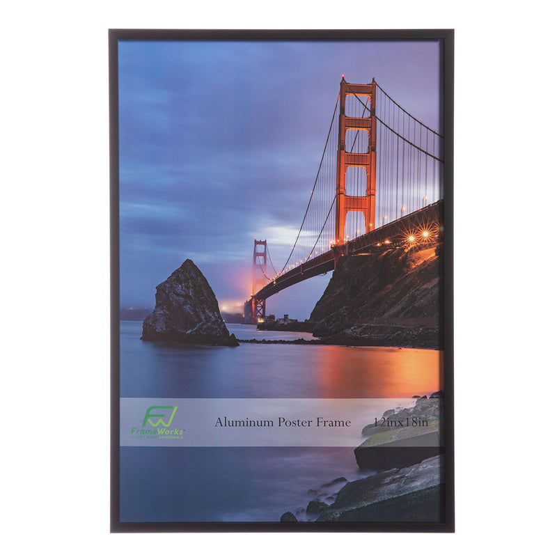 12" x 18" Black Brushed Aluminum Poster Picture Frame with Plexiglass