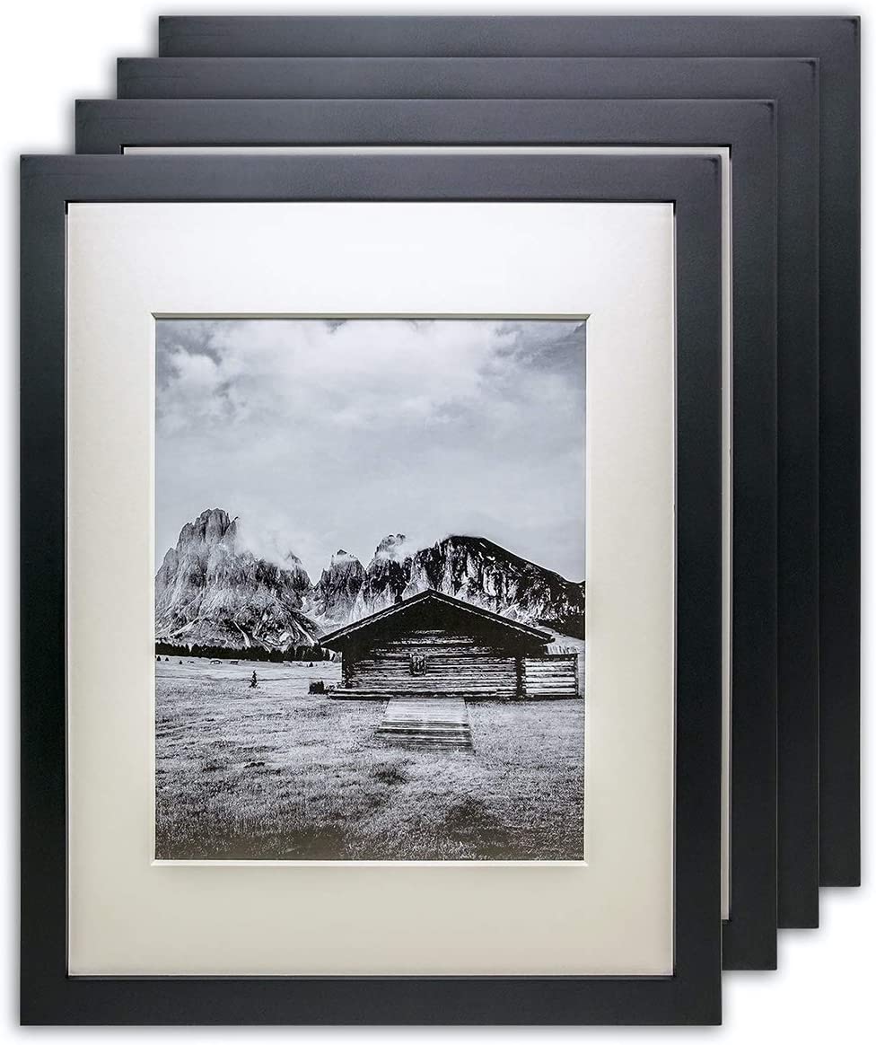 12" x 18" Black Pine Wood 4 Pack Picture Frames, 11" x 17" Matted