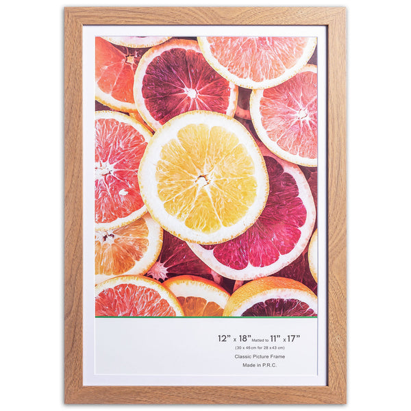 12" x 18” Classic Light Oak MDF Wood Picture Frame with Tempered Glass, 11" x 17" Matted