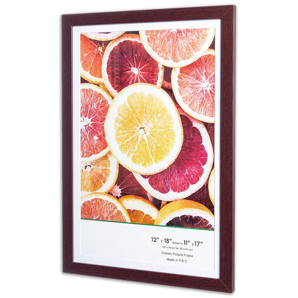 12" x 18” Classic Mahogany MDF Wood Picture Frame with Tempered Glass, 11" x 17" Matted