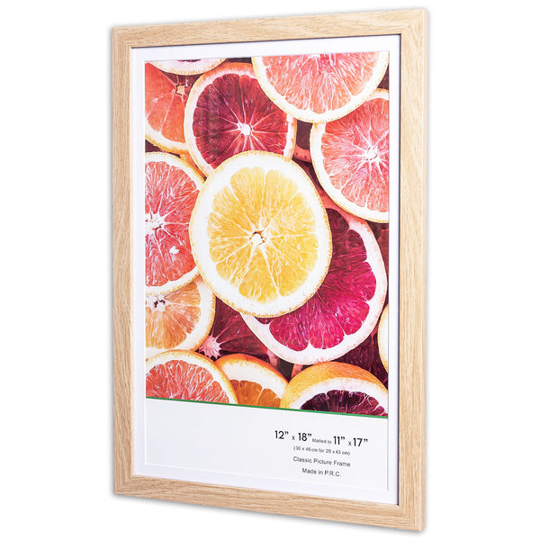 12" x 18” Classic Natural Oak MDF Wood Picture Frame with Tempered Glass, 11" x 17" Matted