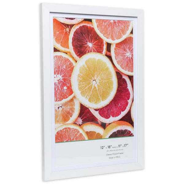 12" x 18” Classic White MDF Wood Picture Frame with Tempered Glass, 11" x 17" Matted
