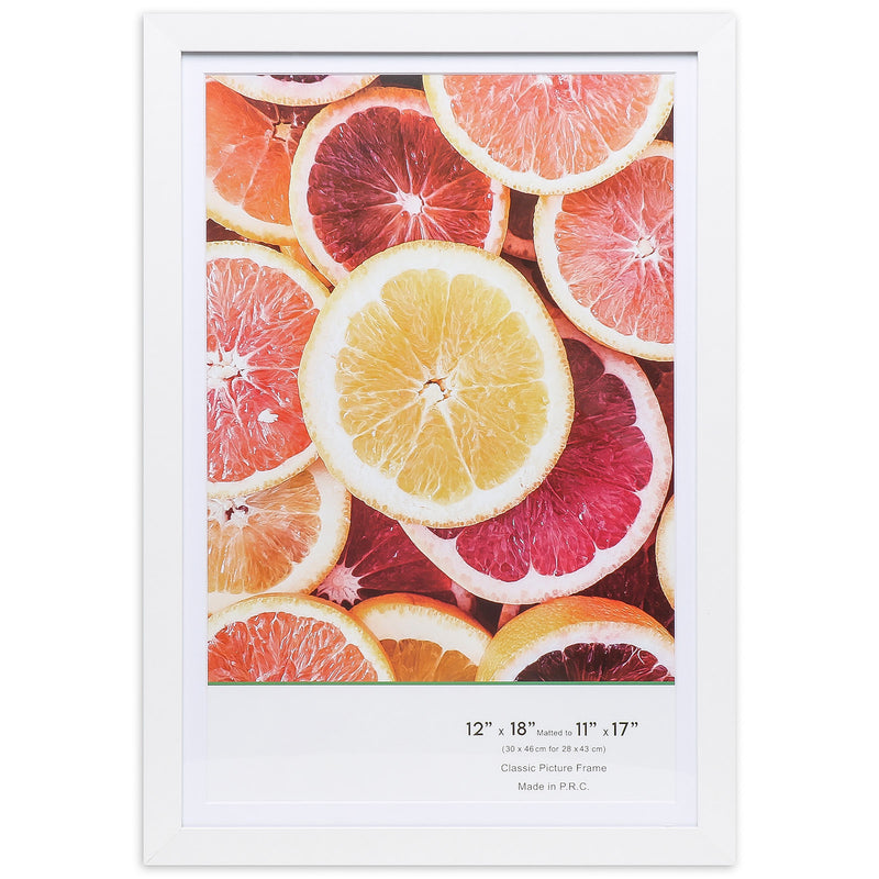 12" x 18” Classic White MDF Wood Picture Frame with Tempered Glass, 11" x 17" Matted