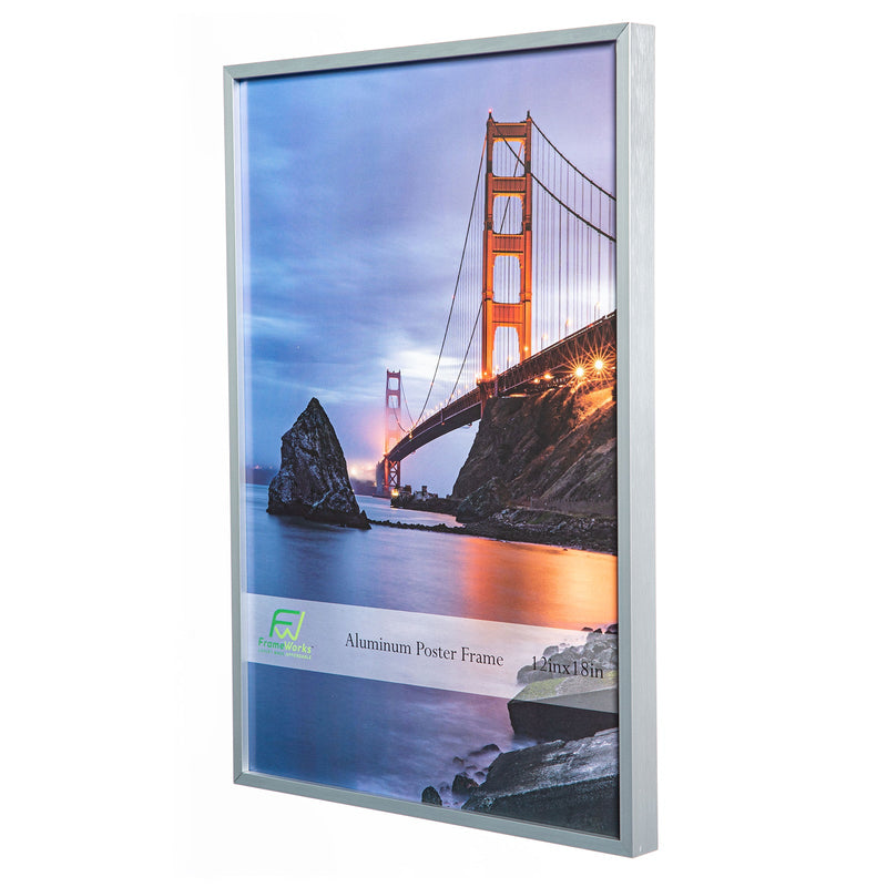 12" x 18" Silver Brushed Aluminum Poster Picture Frame with Plexiglass