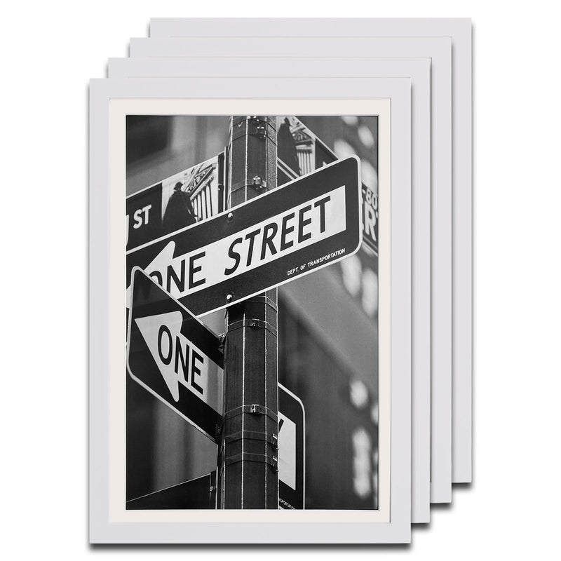 12" x 18" White Solid Pine Wood Picture Frame with Tempered Glass, 11" x 17" Matted
