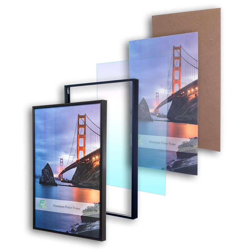 13" x 19" Black Brushed Aluminum Poster Picture Frame with Plexiglass