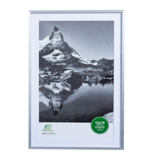 13" x 19" Deluxe Silver Aluminum Contemporary Picture Frame, 11" x 17" Matted