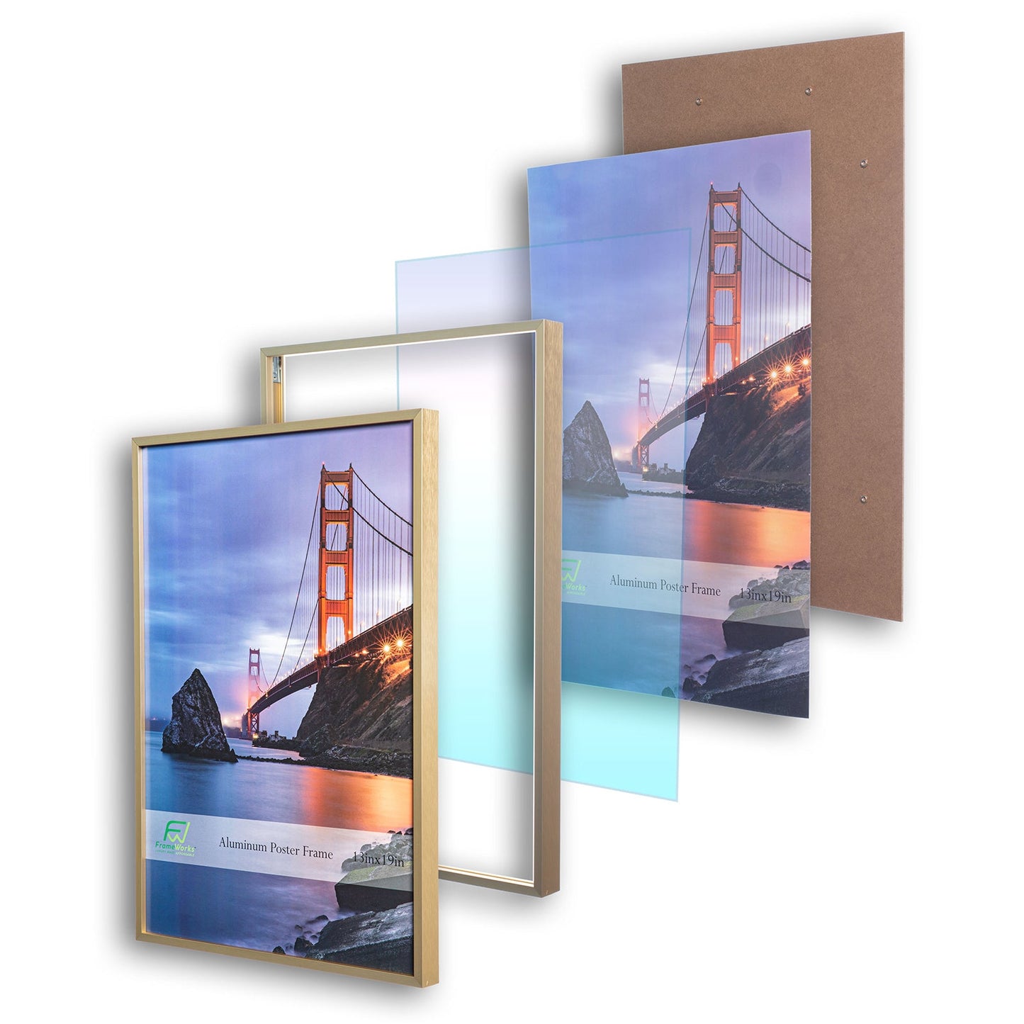 13" x 19" Gold Brushed Aluminum Poster Picture Frame with Plexiglass