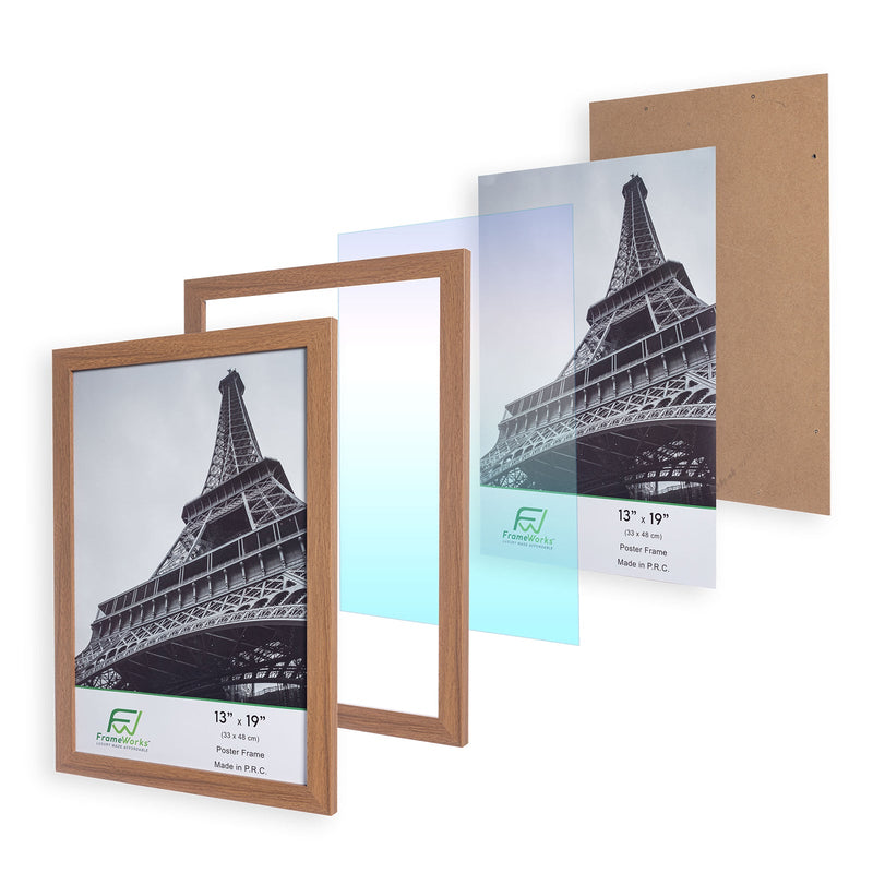 13" x 19" Light Oak Wood 2-Pack Back-Loading Poster Frames