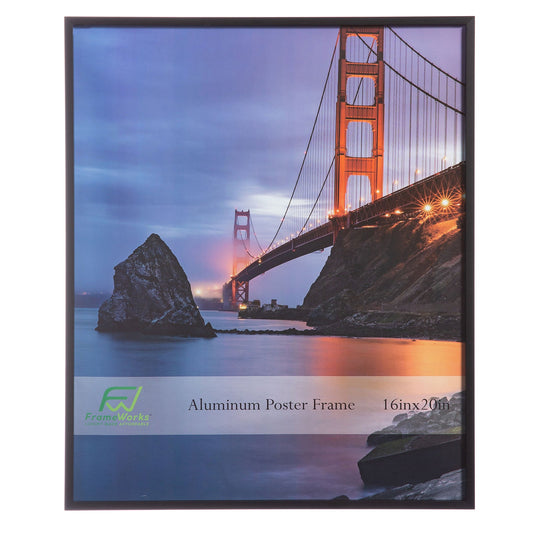 16" x 20" Black Brushed Aluminum Poster Picture Frame with Plexiglass