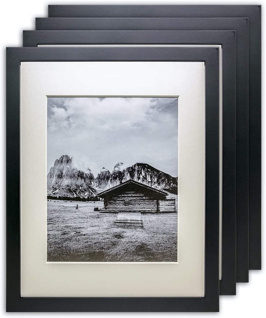16" x 20" Black Pine Wood 4 Pack Picture Frames, 11" x 14" Matted