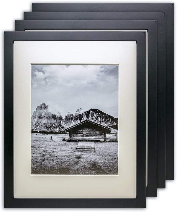 16" x 20" Black Pine Wood 4 Pack Picture Frames, 11" x 14" Matted