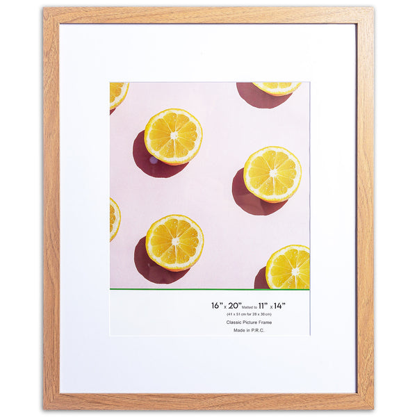 16" x 20” Classic Light Oak MDF Wood Picture Frame with Tempered Glass, 11" x 14" Matted