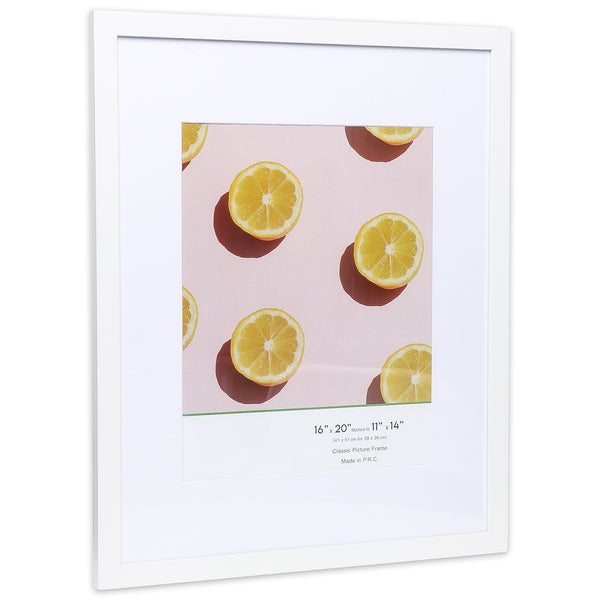 16" x 20” Classic White MDF Wood Picture Frame with Tempered Glass, 11" x 14" Matted