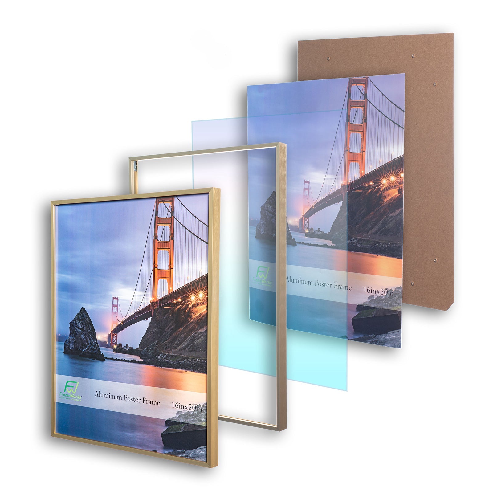 16" x 20" Gold Brushed Aluminum Poster Picture Frame with Plexiglass