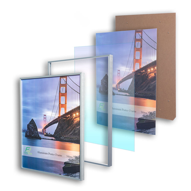 16" x 20" Silver Brushed Aluminum Poster Picture Frame with Plexiglass