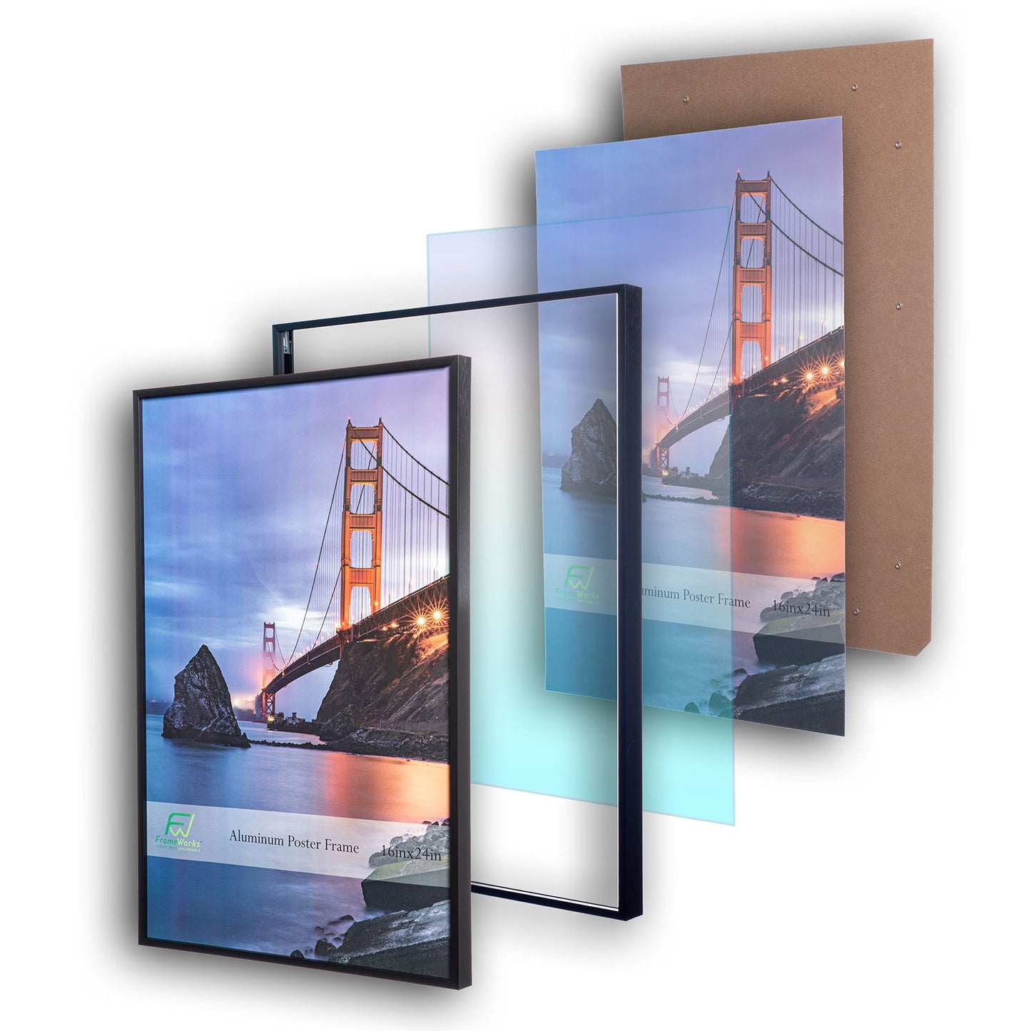 16" x 24" Black Brushed Aluminum Poster Picture Frame with Plexiglass