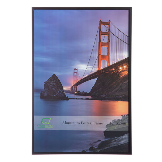 16" x 24" Black Brushed Aluminum Poster Picture Frame with Plexiglass