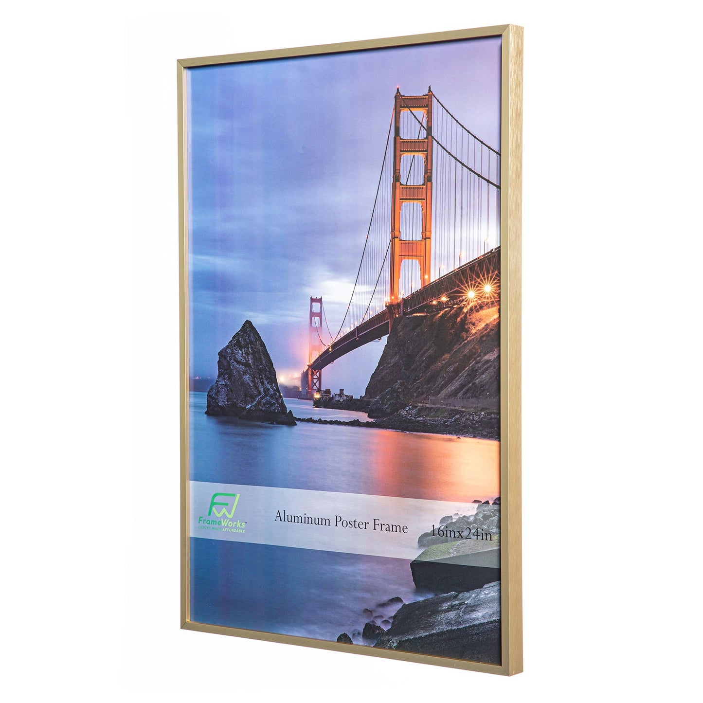 16" x 24" Gold Brushed Aluminum Poster Picture Frame with Plexiglass