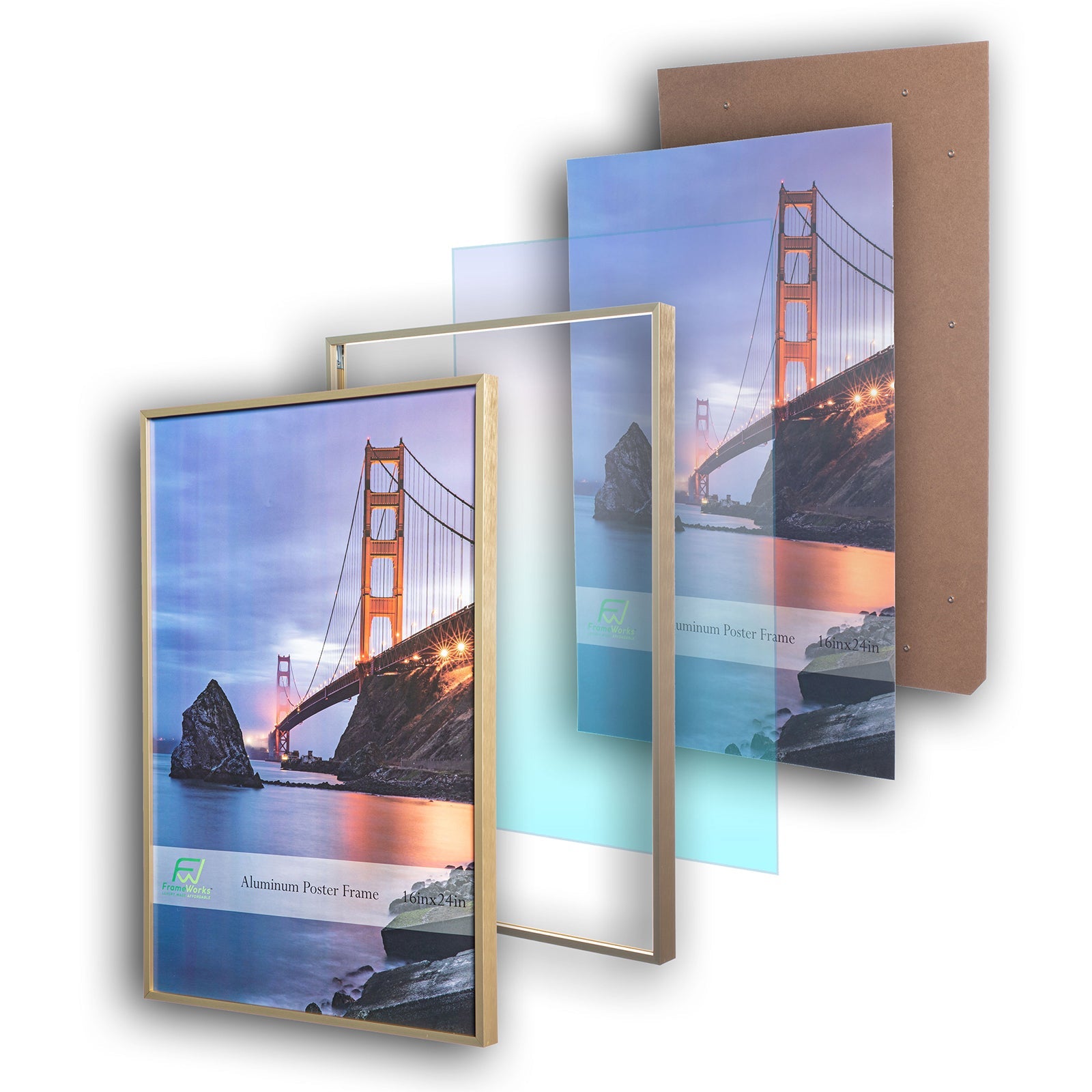 16" x 24" Gold Brushed Aluminum Poster Picture Frame with Plexiglass