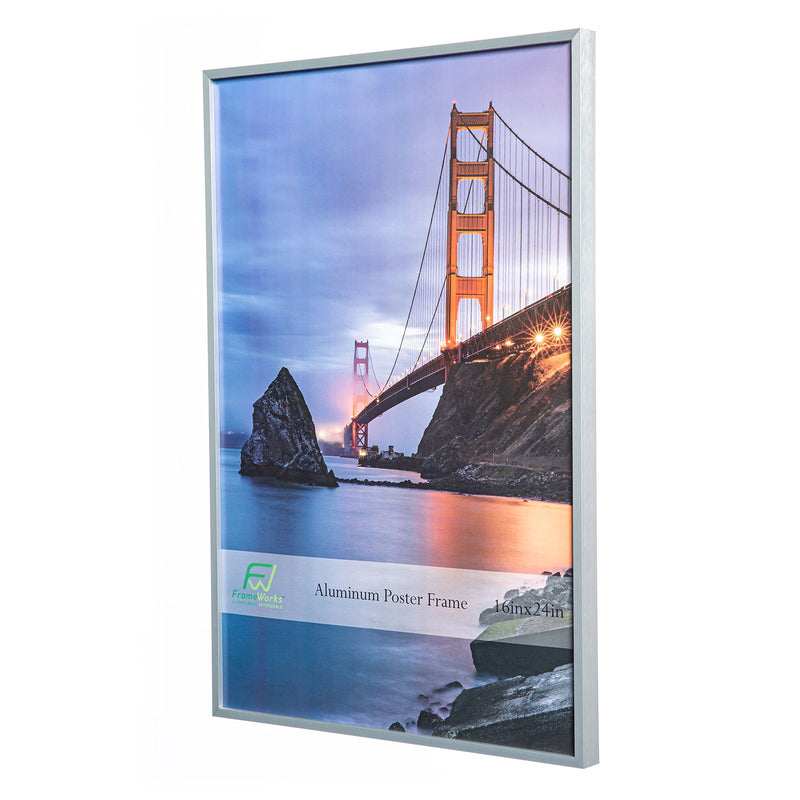 16" x 24" Silver Brushed Aluminum Poster Picture Frame with Plexiglass