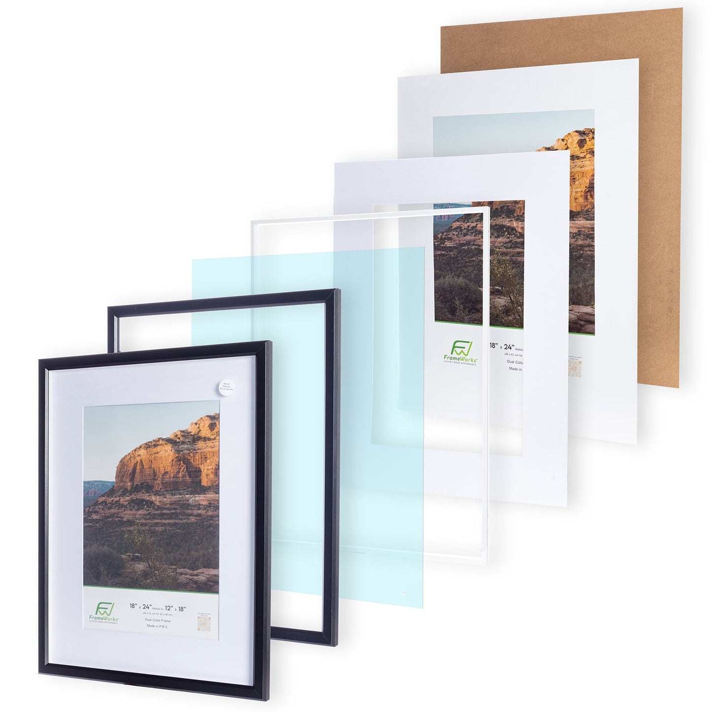 18" x 24" Black MDF Wood Multi-Pack Gunnabo Picture Frames, 12" x 18" Matted