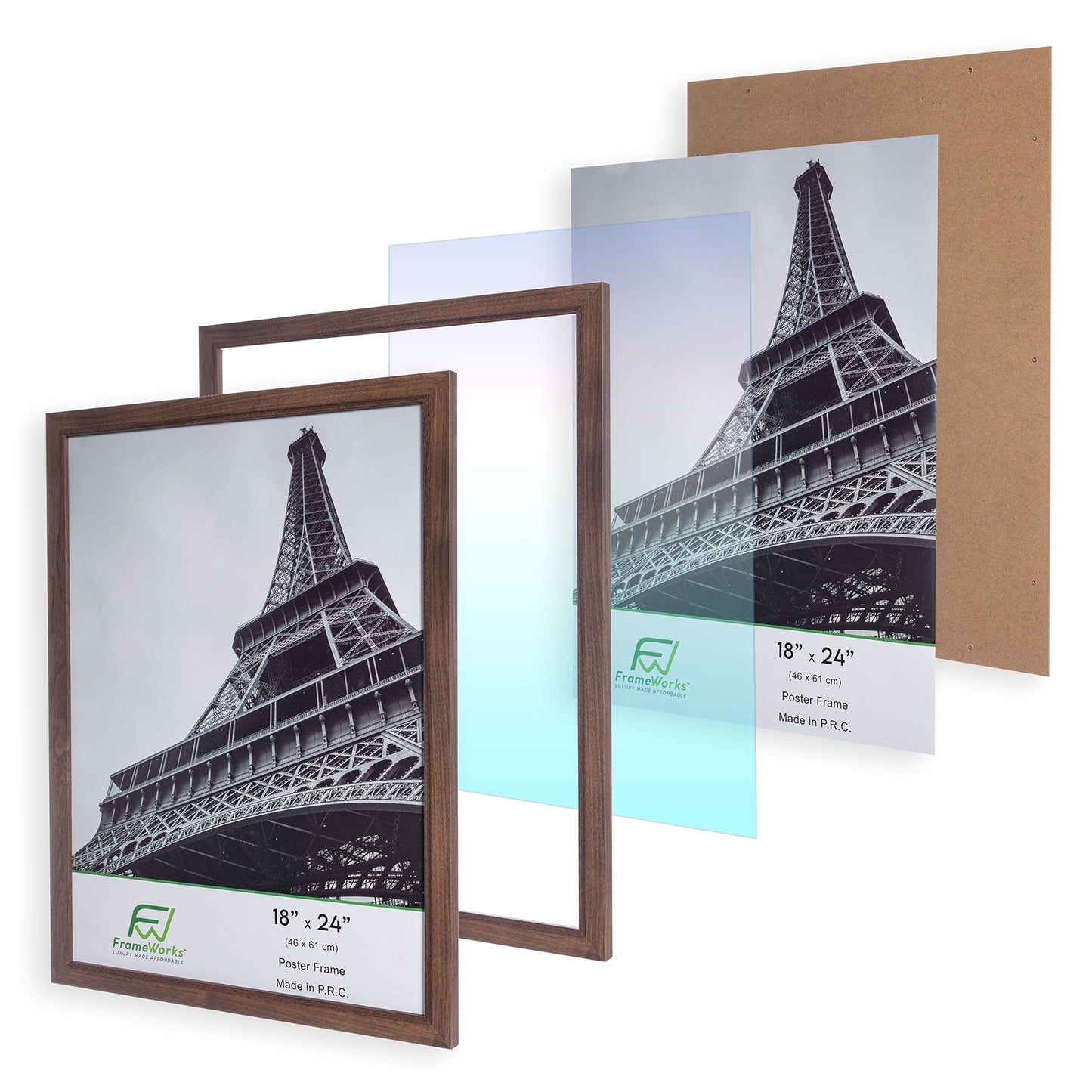 18" x 24" Dark Oak Wood 2-Pack Back-Loading Poster Frames