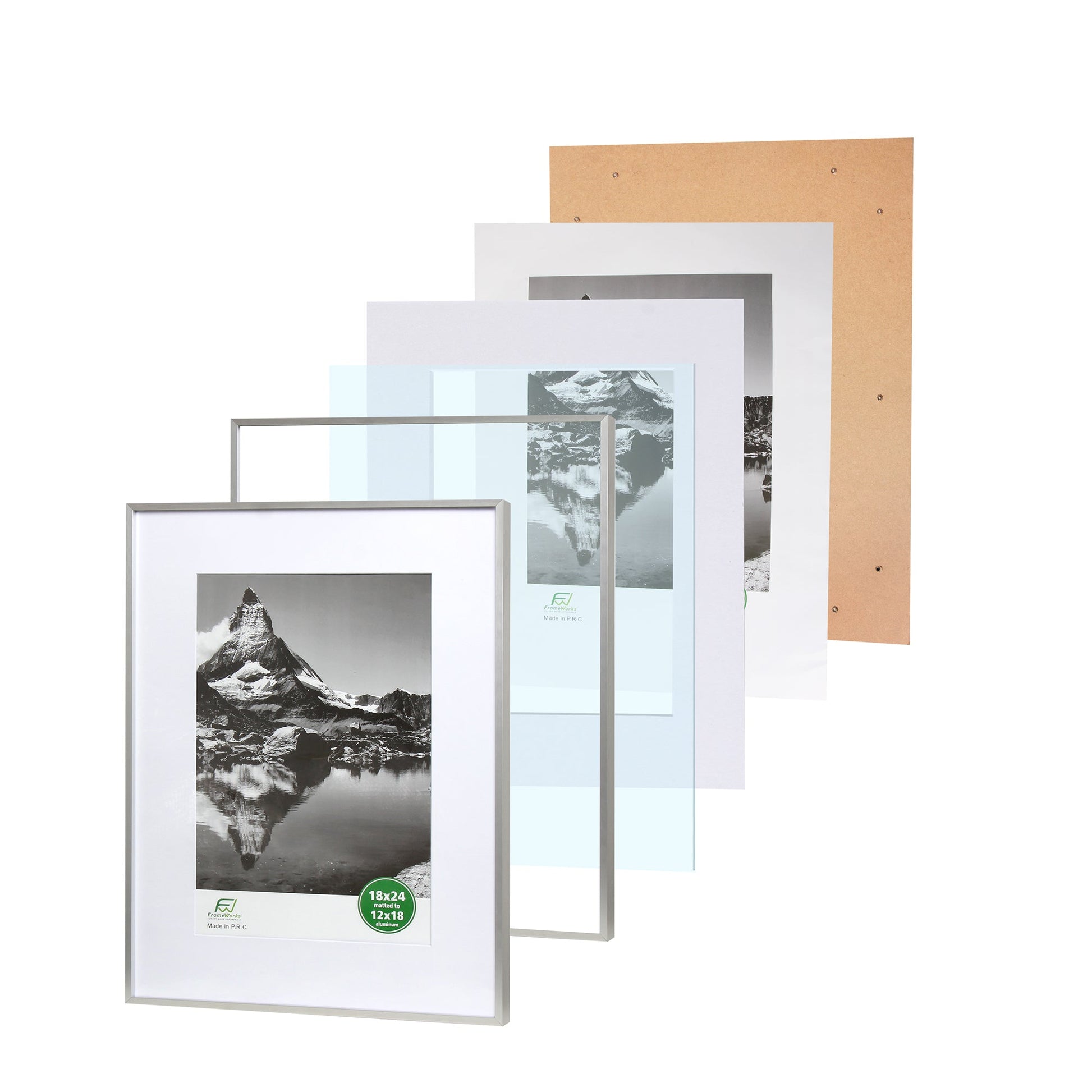18" x 24" Deluxe Silver Aluminum Contemporary Picture Frame, 12" x 18" Matted