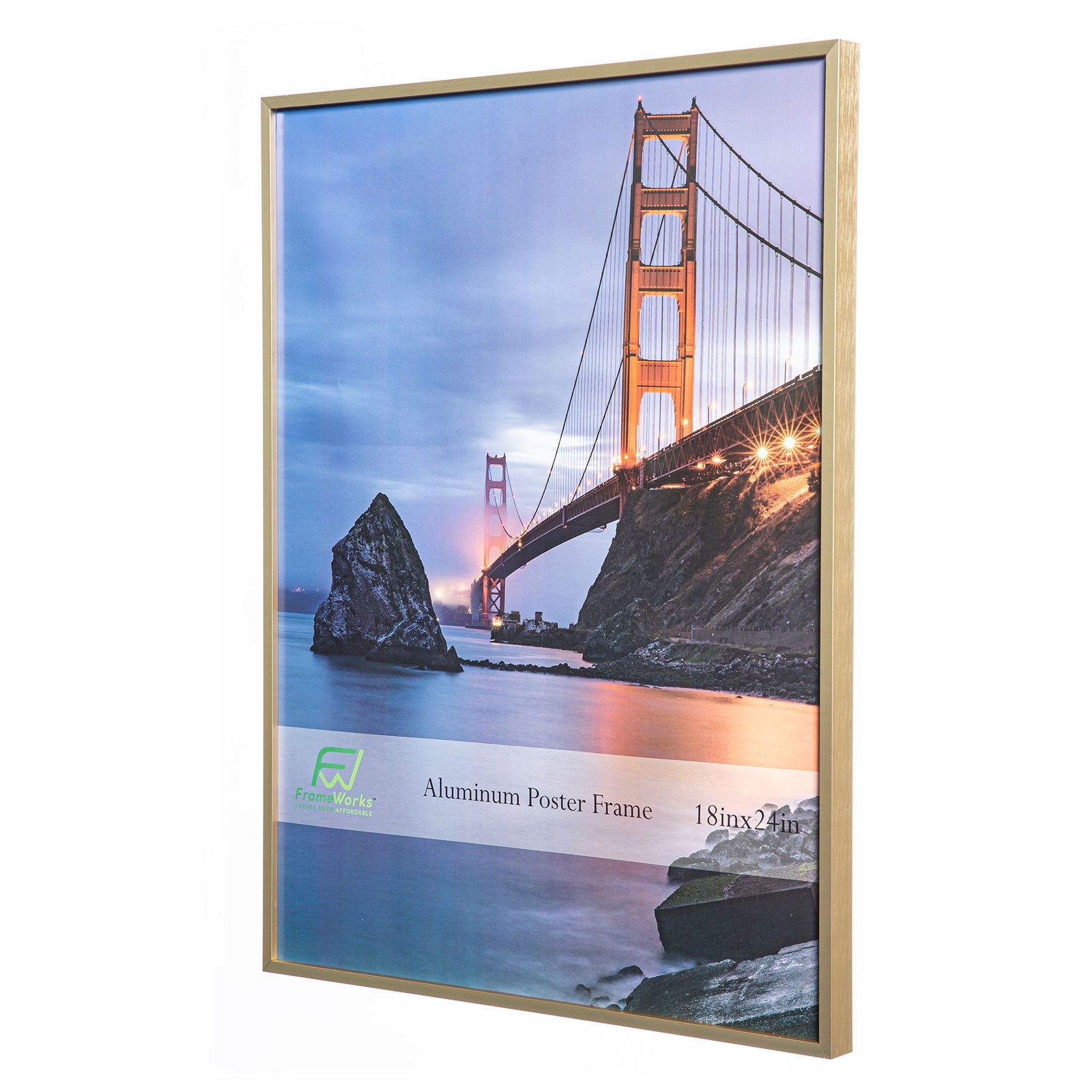 18" x 24" Gold Brushed Aluminum Poster Picture Frame with Plexiglass