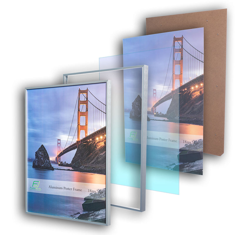 18" x 24" Silver Brushed Aluminum Poster Picture Frame with Plexiglass