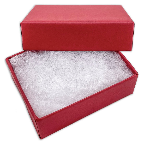 2 1/8" x 1 5/8" x 3/4" Matte Red Cotton Filled Paper Box