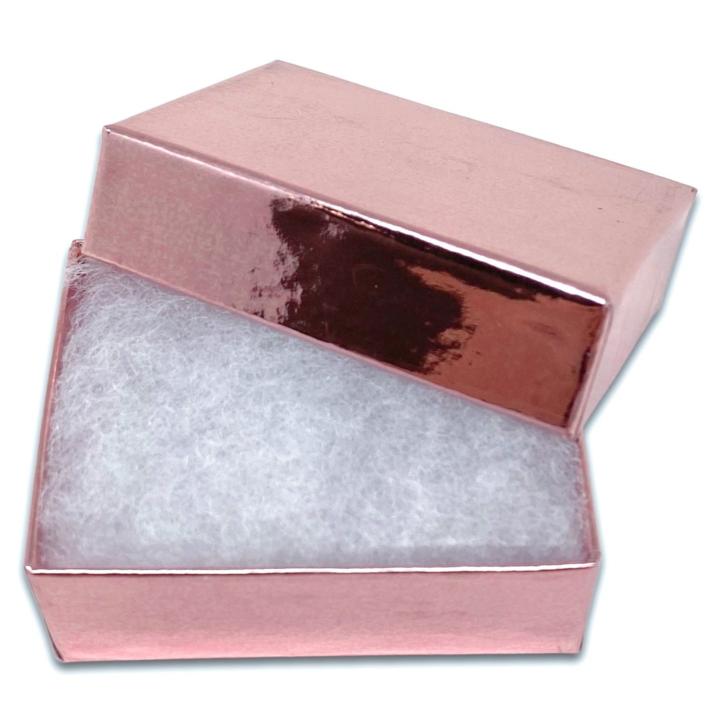 2 1/8" x 1 5/8" x 3/4" Metallic Rose Gold Cotton Filled Paper Box