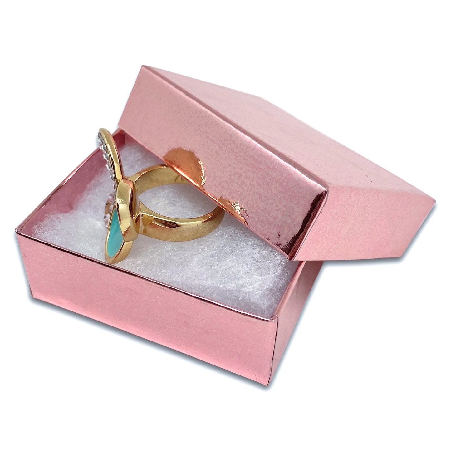 2 1/8" x 1 5/8" x 3/4" Metallic Rose Gold Cotton Filled Paper Box