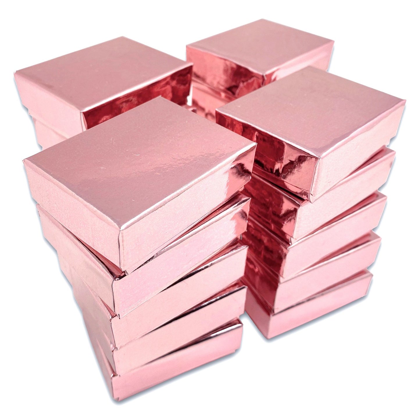 2 1/8" x 1 5/8" x 3/4" Metallic Rose Gold Cotton Filled Paper Box