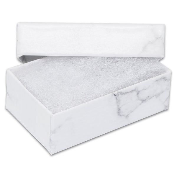 2 1/8" x 1 5/8" x 3/4" Marble White Cotton Filled Paper Box