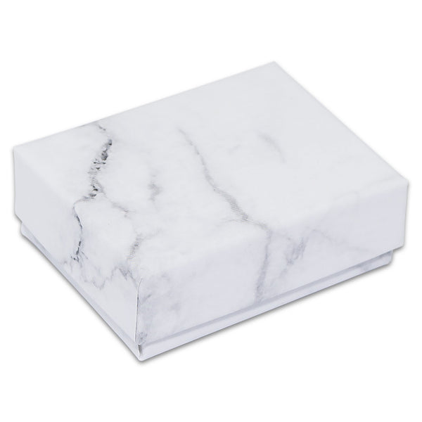 2 1/8" x 1 5/8" x 3/4" Marble White Cotton Filled Paper Box