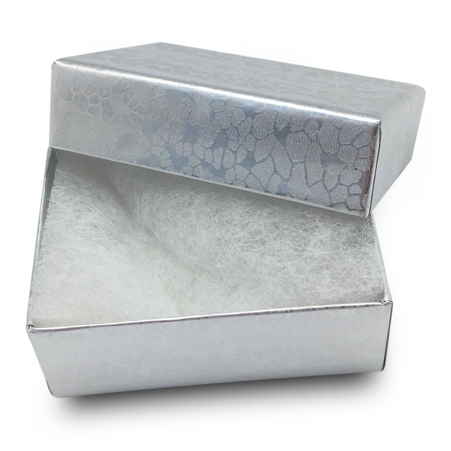 2 1/8" x 1 5/8" x 3/4" Silver Cotton Filled Box