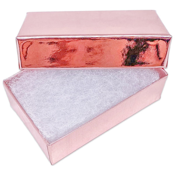 2 5/8" x 1 5/8" x 1" Metallic Rose Gold Cotton Filled Paper Box