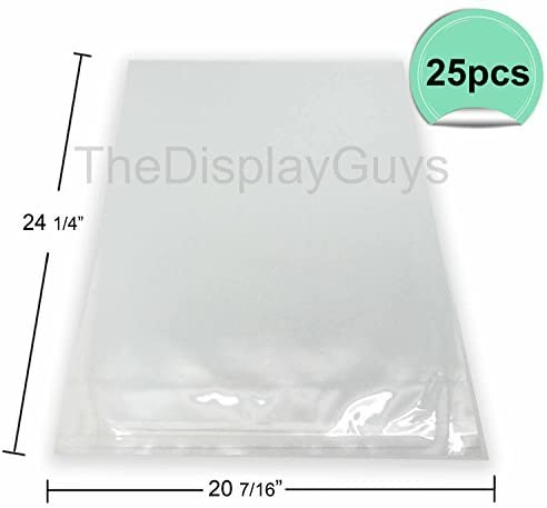 20 7/16" x 24 1/4" 25 Pack Clear Self Adhesive Plastic Bags for 20" x 24" Photos