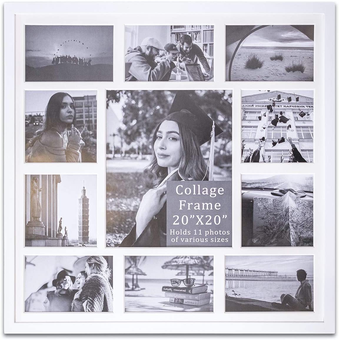 20" x 20" White Pine Wood Collage Picture Frame with Mat