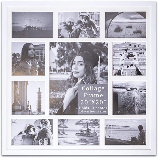 20" x 20" White Pine Wood Collage Picture Frame with Mat