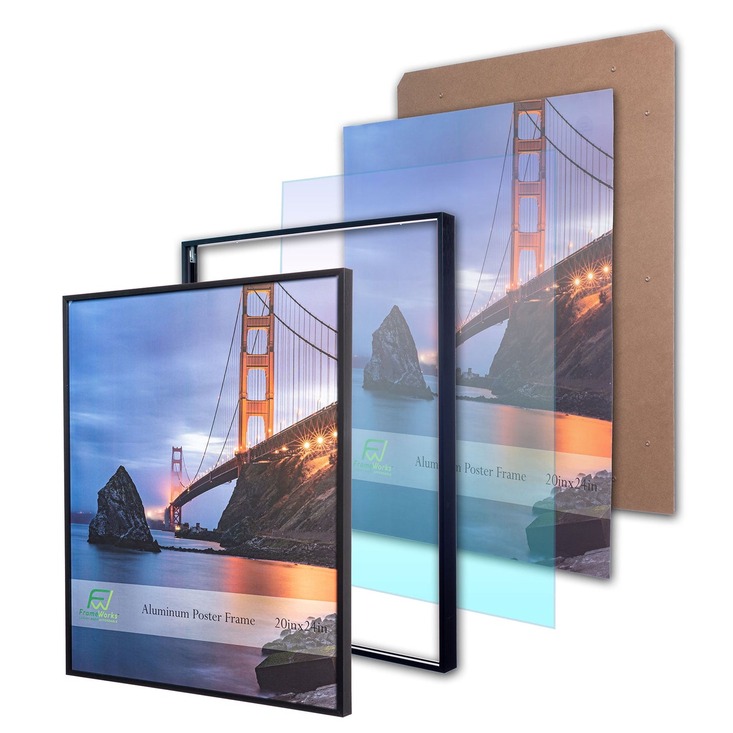 20" x 24" Black Brushed Aluminum Poster Picture Frame with Plexiglass