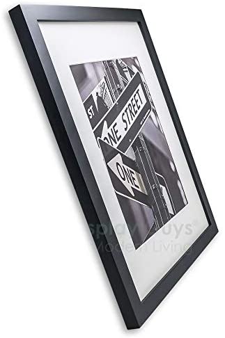 20" x 24" Black Solid Pine Wood Picture Frame with Tempered Glass, 16" x 20" Matted