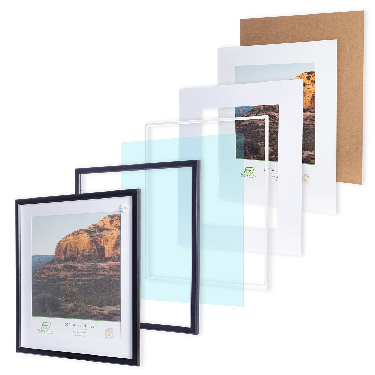 20" x 24" Black MDF Wood Multi-Pack Gunnabo Picture Frames, 16" x 20" Matted