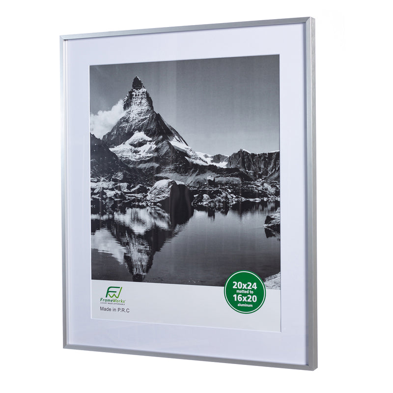 20" x 24" Deluxe Silver Aluminum Contemporary Picture Frame, 16" x 20" Matted