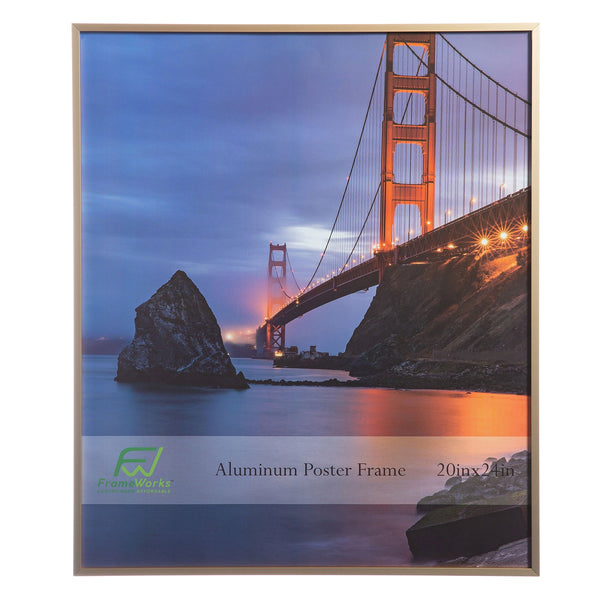 20" x 24" Gold Brushed Aluminum Poster Picture Frame with Plexiglass