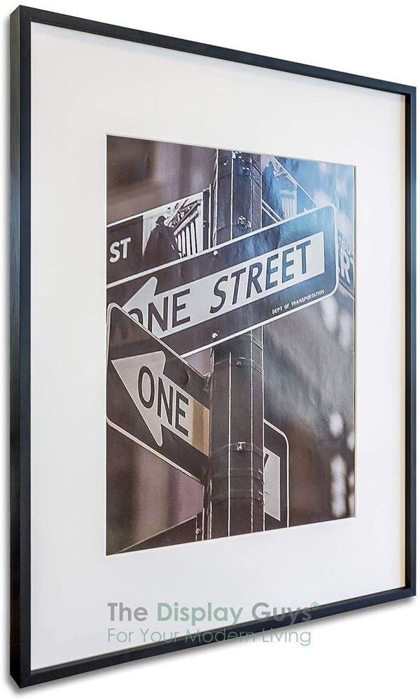 20" x 24" Satin Black Aluminum Picture Frame with Tempered Glass, 16" x 20" Matted