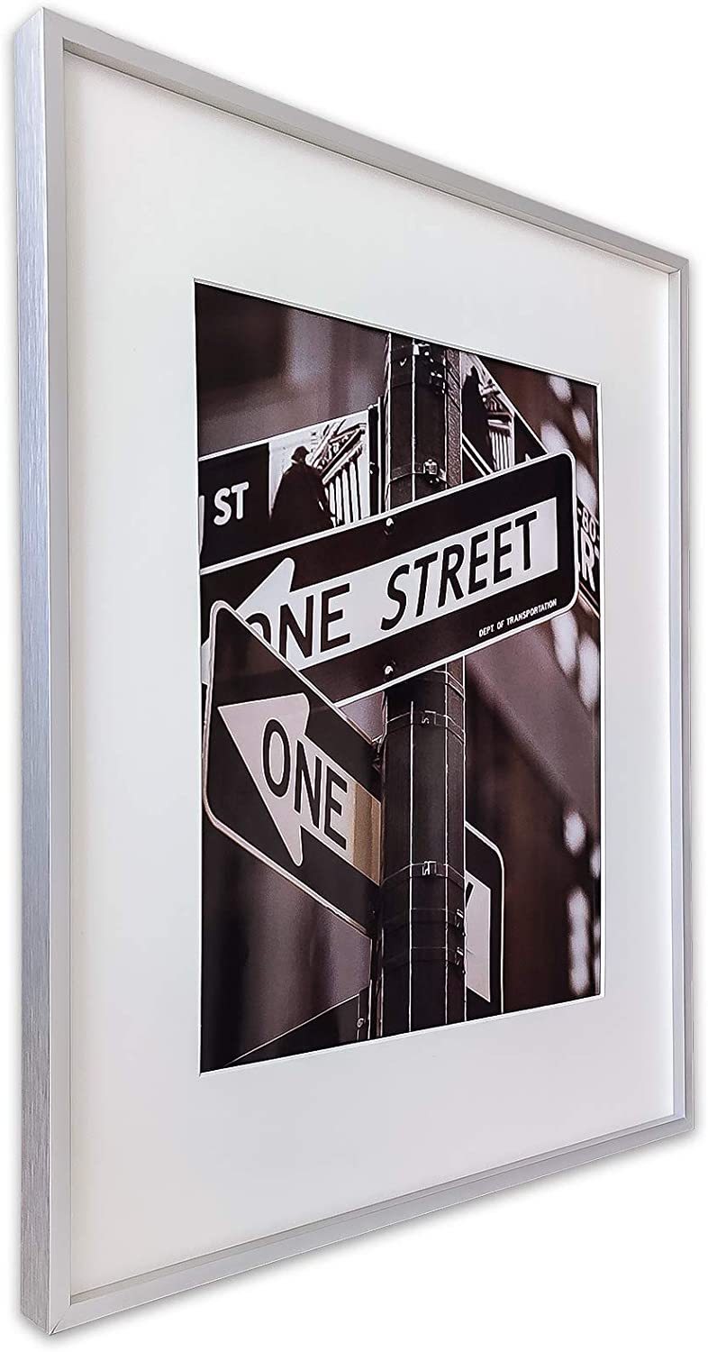 18" x 24" Silver Aluminum Picture Frame with Tempered Glass, 12" x 18" Matted
